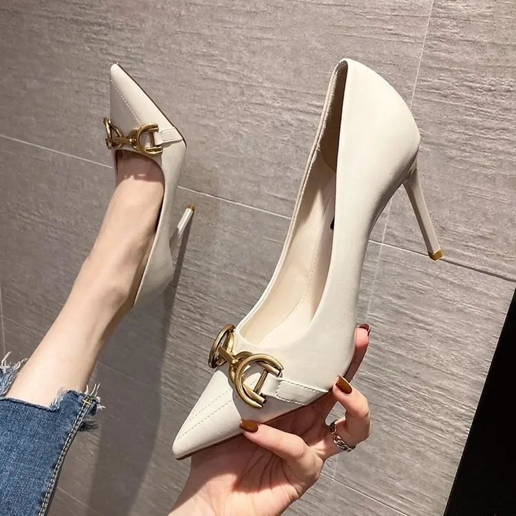 Versatile black high heels women's slim heels spring and autumn season new high-end workplace comfortable pointed single shoes