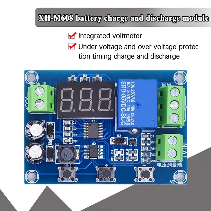 XH-M608 Battery Charge Discharge Module DC6-40V Integrated Voltmeter Undervoltage Overvoltage Protection Timing Discharge Board
