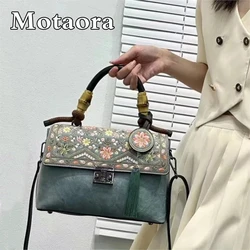 Mortaora-女性用の刺繍入りレザーショルダーバッグ、ストラップ付きクロスボディバッグ、携帯電話用、新しい、2024