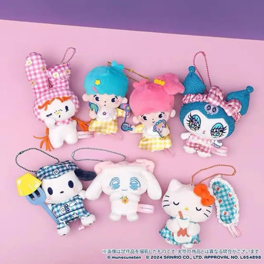 

Мягкая плюшевая кукла-брелок Sanrio Hello Kitty Kuromi Cinnamoroll из серии Plaid Series, подвеска для рюкзака, подарок на день рождения для девочки