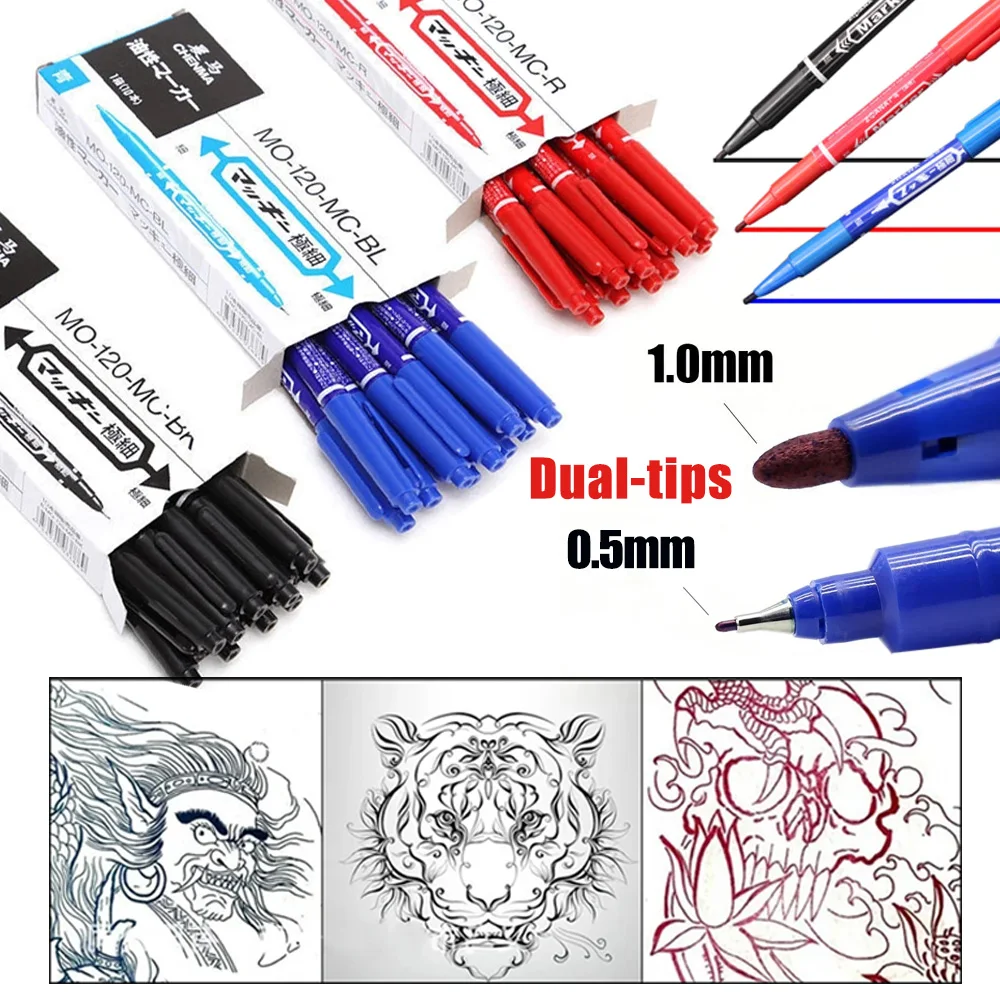 20/10/5/3pcs Tattoo Marker Pen Dual-Tip Tattoo Skin Markers Pen Scribe 3Colors Position Pen Waterproof Marker Pens Tattoo Supply