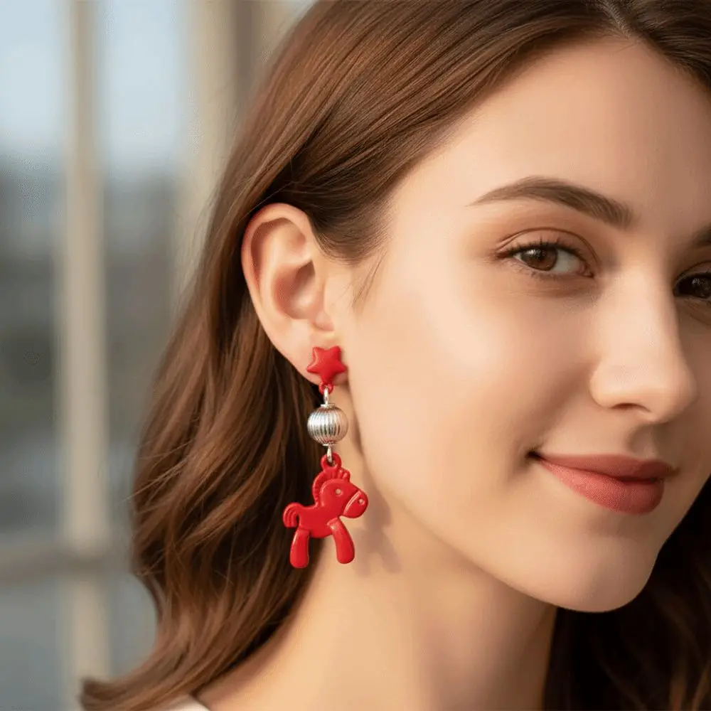

Heart Star New Year Horse Earrings Fashion Jewelry Hook Piercing Chinese Style Pony Earrings Cartoon Horse Elegant