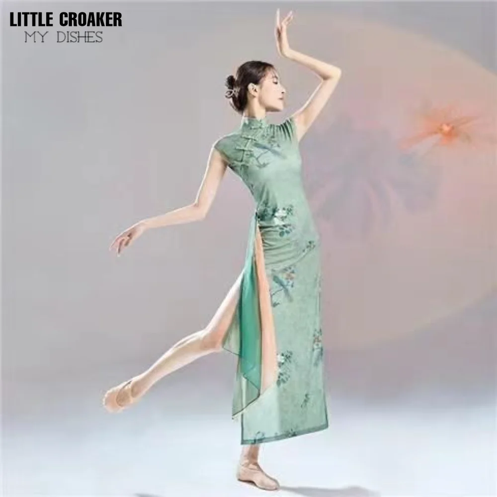 Chinese Classical Modern Dance Performance Clothes High Slit Improved Cheongsam Qipao Dresses Women Chinese Dance Costume