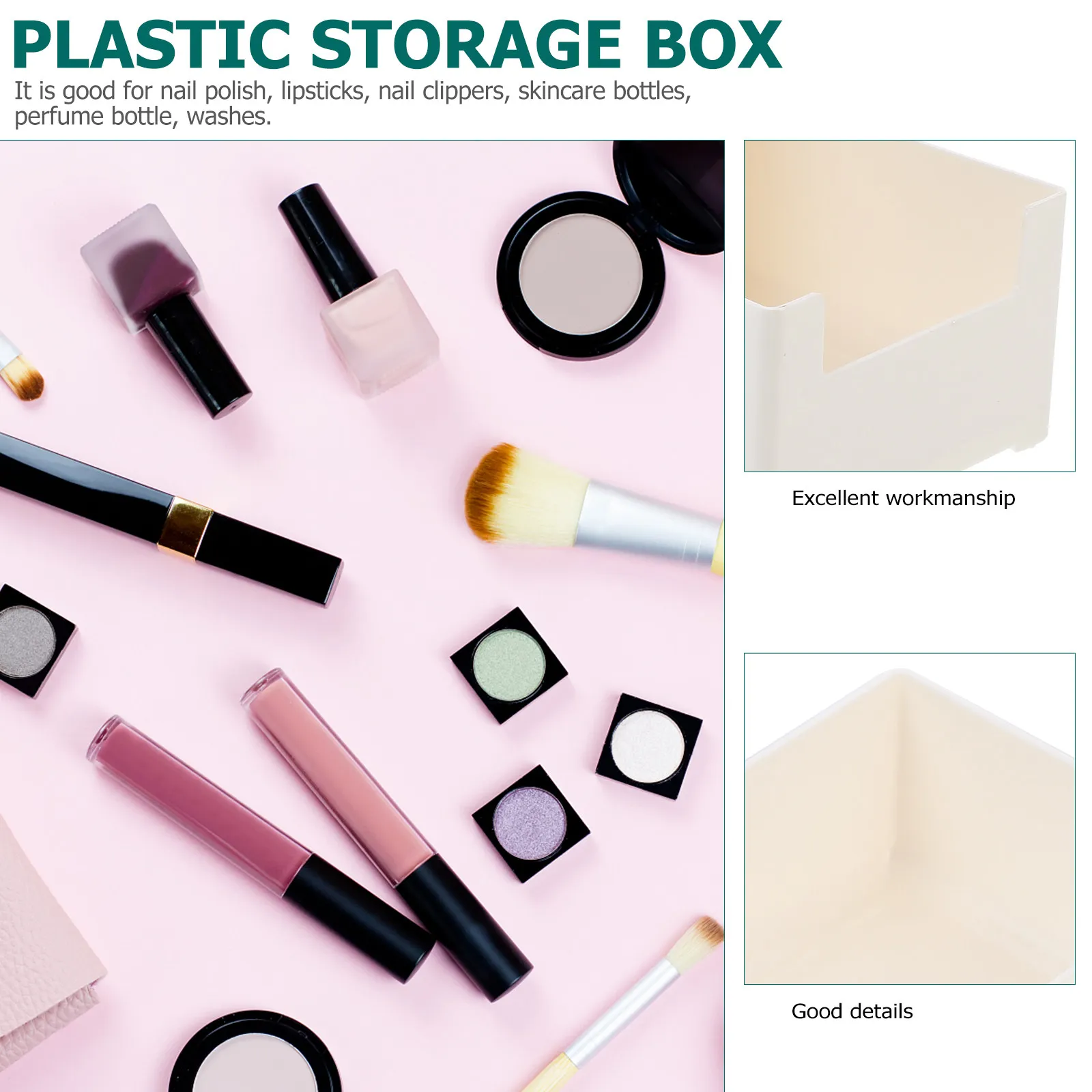2Pcs Desktop Storage Box Sturdy Plastic Organizer Japanese Style Storage Container for Cosmetics Nails Skincare Bathroom Bedroom