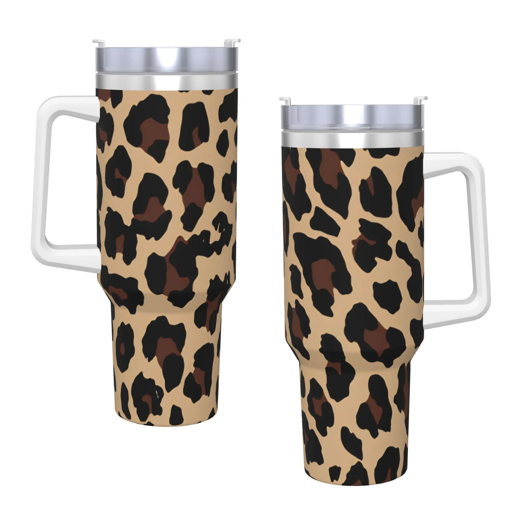 Leopard print  Stainless Steel Tumbler  Travelist Coffee Mug With Straws and Lid Large Mugs Cup Cold and Hot Water Bottle