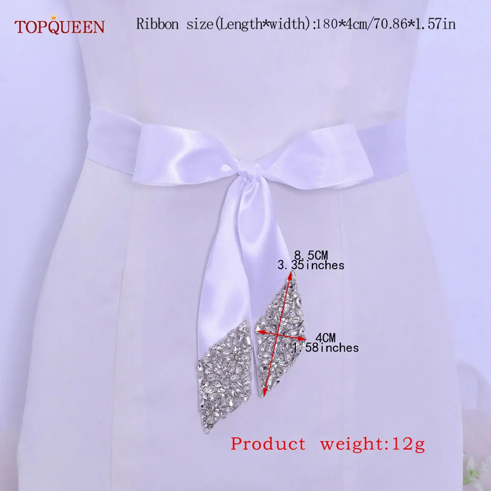 Toprqueen S95 Sabuk Pernikahan Cantik Baru Pita Simpul Busur Pengantin Berlian Buatan Perak Berkilau Dekorasi Applique Gaun Wanita Selempang