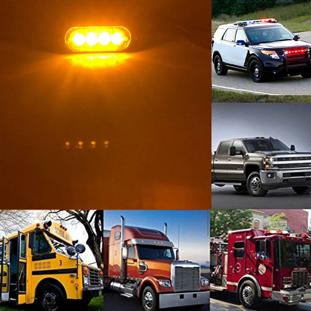 4*LED Recovery Strip Light Truck Beacon Light Amber 3000K 12W 12-24V Truck/Van Off-road Car Urgent Light Car Accessory