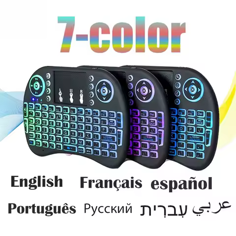 2.4G Air Mouse with Touchpad Keyboard i8 Arabic French Spanish Russian Backlit Mini Wireless Keyboard for PC Android TV Box