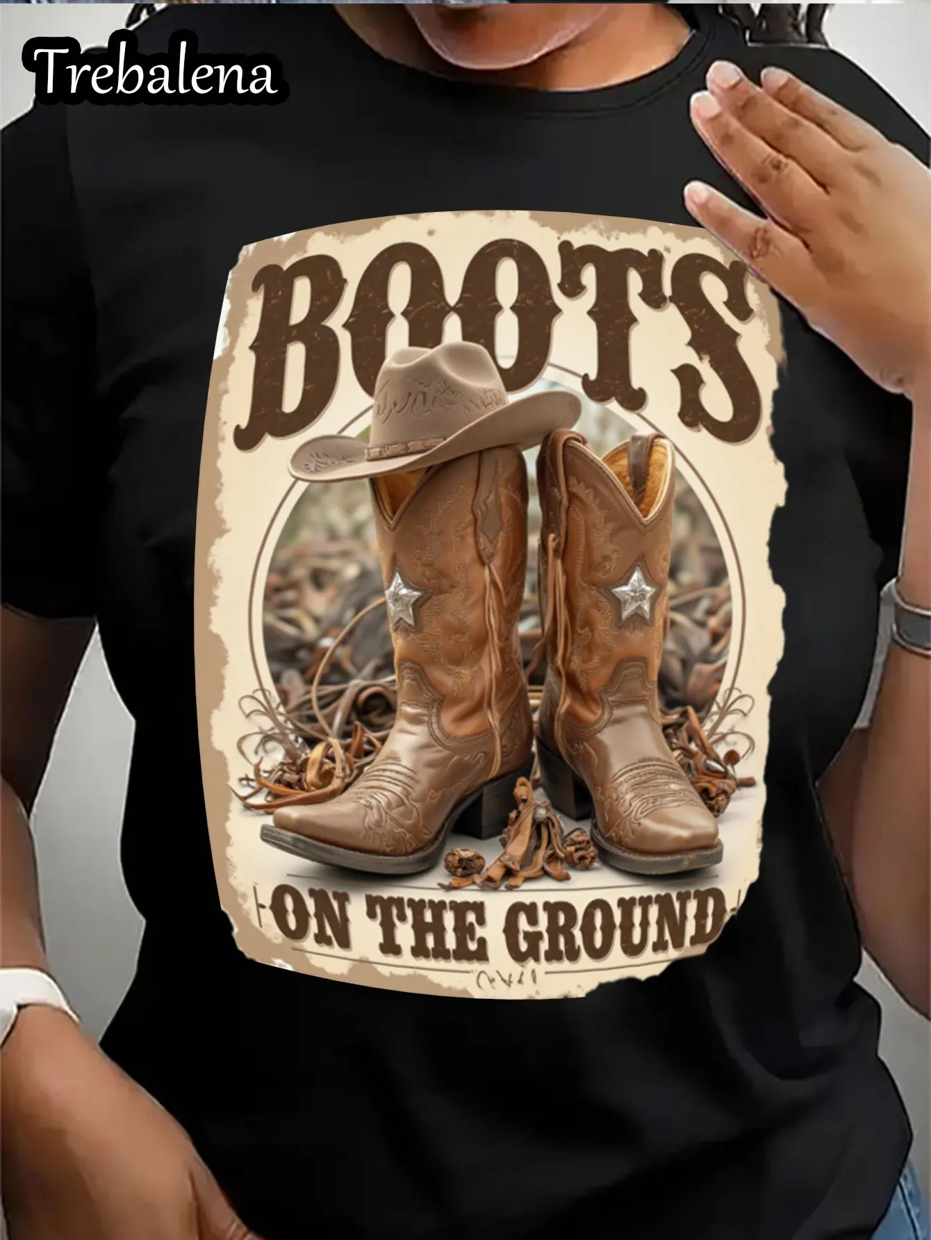 T-shirt da donna taglie forti Stivali sul terreno Stivali da cowboy T-shirt grafica T-shirt stile occidentale per abbigliamento estivo casual da donna