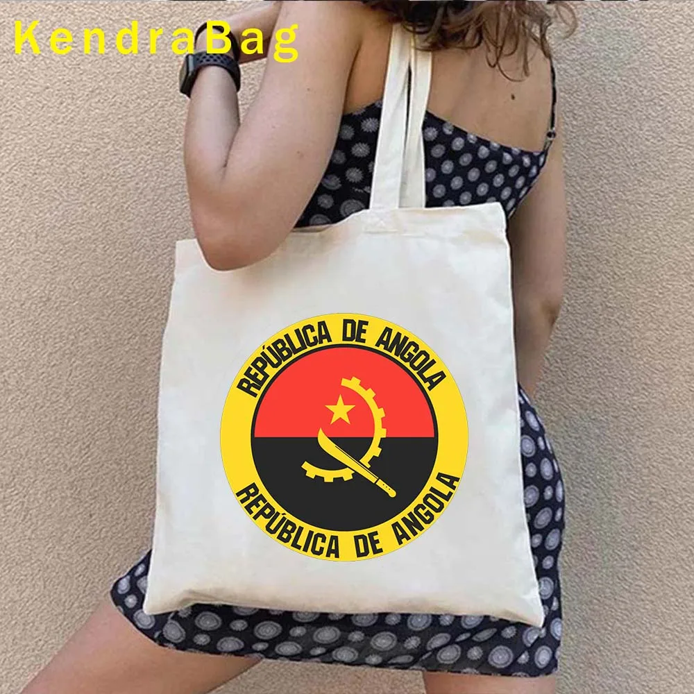 Luanda Angola Map Flag Emblem Gift Idea Love Heart South Africa Skyline Watercolor Shopper Canvas Tote Bags Cotton Cute Handbag