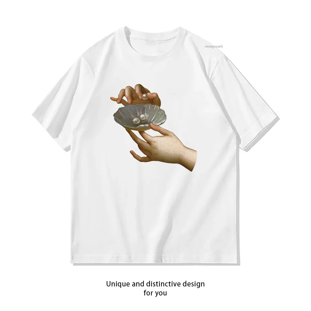 Hands with Pearls Detail Renaissance Aesthetic T-shirt Woman Man Casual Cotton Graphic T Shirts Adult O-neck Top Tee Short-sleev