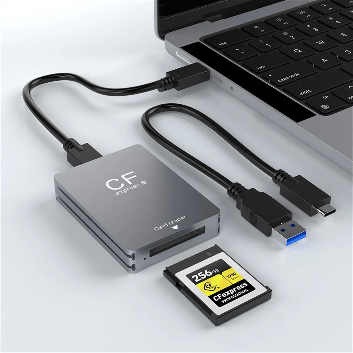 CFexpress Type B Card Reader USB3.2 Gen2 10Gbps CFexpress Reader Memory Card Adapter with USB C to USB C/A Cable-A28R