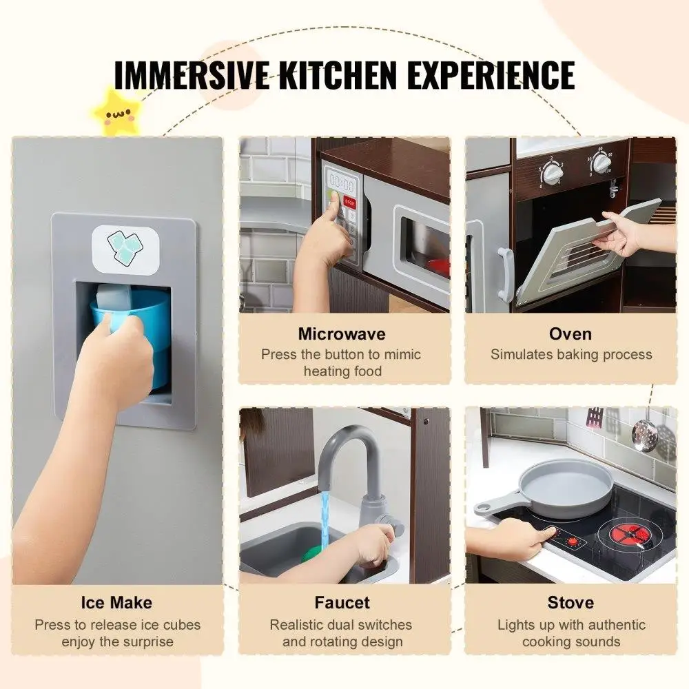 Ensemble de jeu de cuisine marron pour enfants, jouet de cuisine semblant, accessoires, 24 pièces