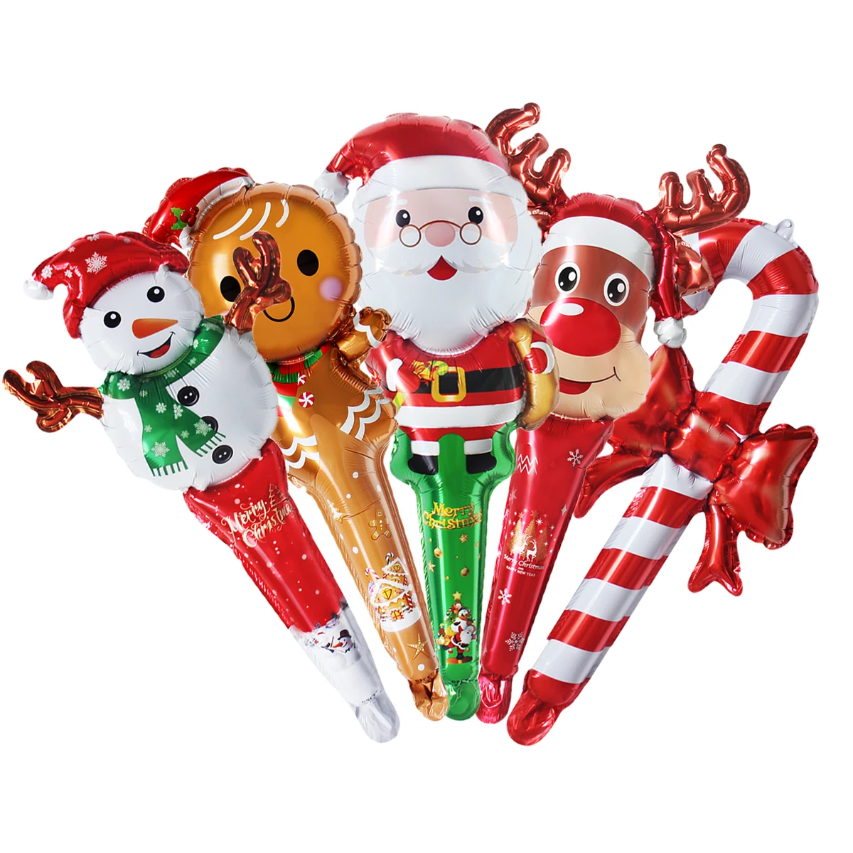 5pcs 60cm Large Christmas Stick Air Balloons Santa Claus Snowman Elk Gingerbread Man Crutch Balloon Christmas Party Decorations