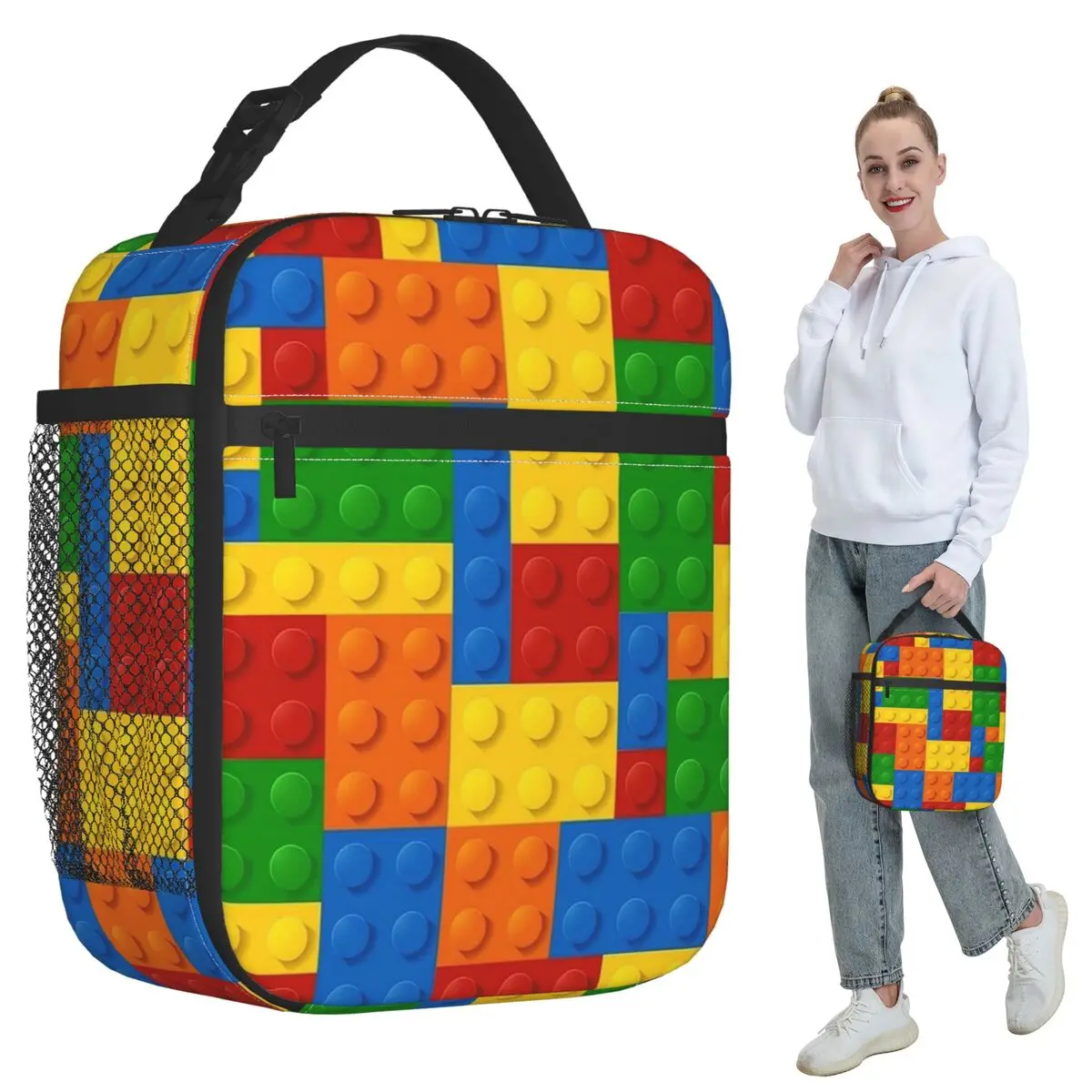 

Красочная термосумка для обедов с дизайном под кирпичную кладку для женщин, офисная термосумка-холодильник, герметичный контейнер для еды