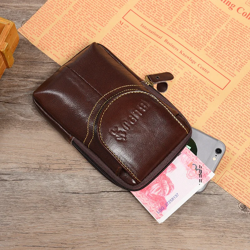 Fashion Multi-function Phone Coin Card Small Waist Bag Cow Leather Wear-resistant Purse Porta Tarjetas Outdoor Pack