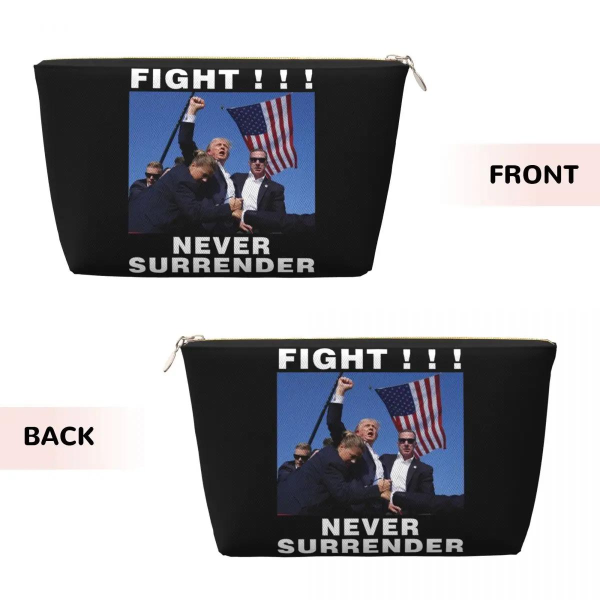 Custom Trump Never Surrender Travel Cosmetic Bag Women Makeup Toiletry Organizer Ladies Beauty Storage Dopp Kit