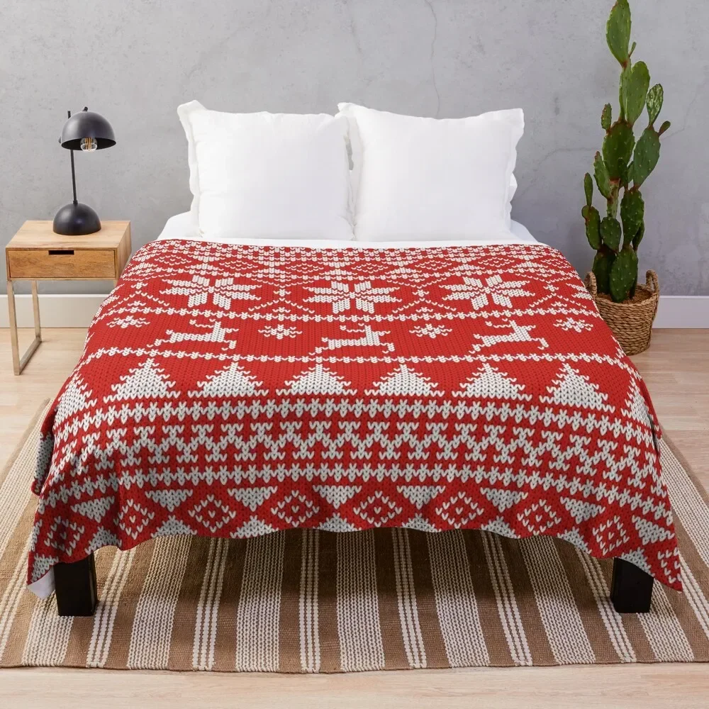 Fair Isle Christmas Throw Blanket Flannel Plaid on the sofa Thin christmas decoration Blankets