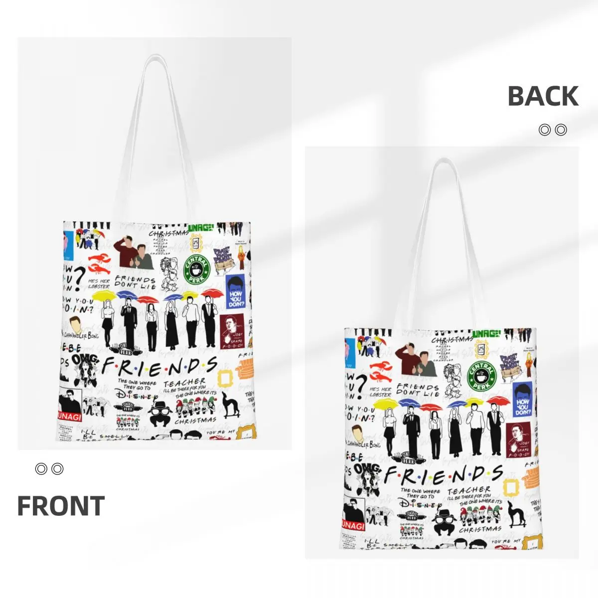 Custom TV Show Friends Symbol Canvas Shopping Bag Women Recycling Groceries Shopper Tote Bags