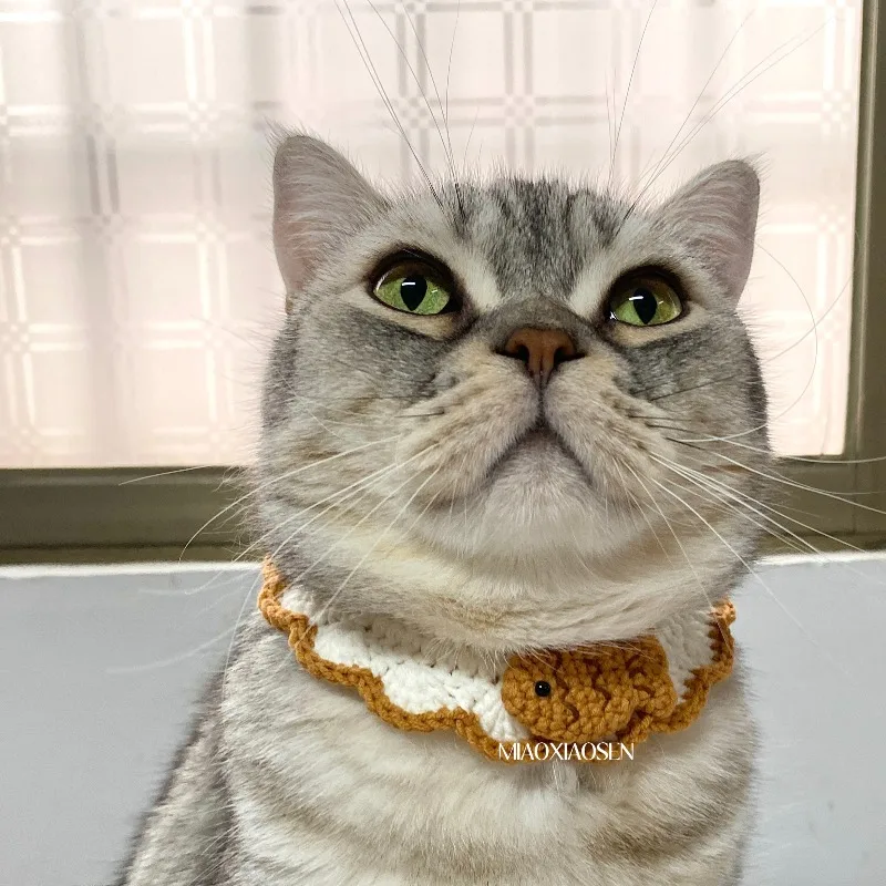 Ins Style Cat Necklace Dog Hand-woven Collar Exquisite Craft Knitted Fish Scarf Small Dog Bib Party Decoration Photo - view 4