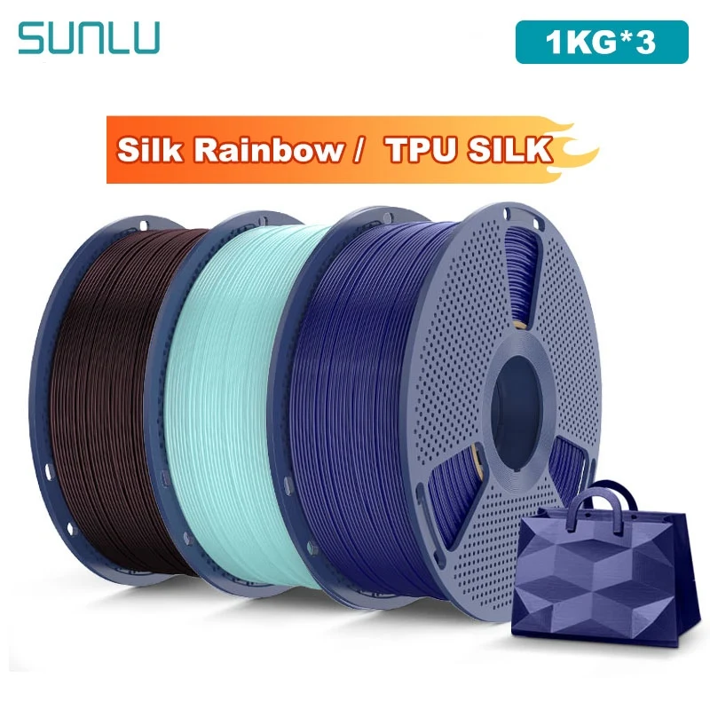 

SUNLU 3KG Silk Rainbow/ TPU SILK Filament 1.75mm 1000g Spool (2.2lbs) Neatly Wound Filament Fit Most FDM Printer