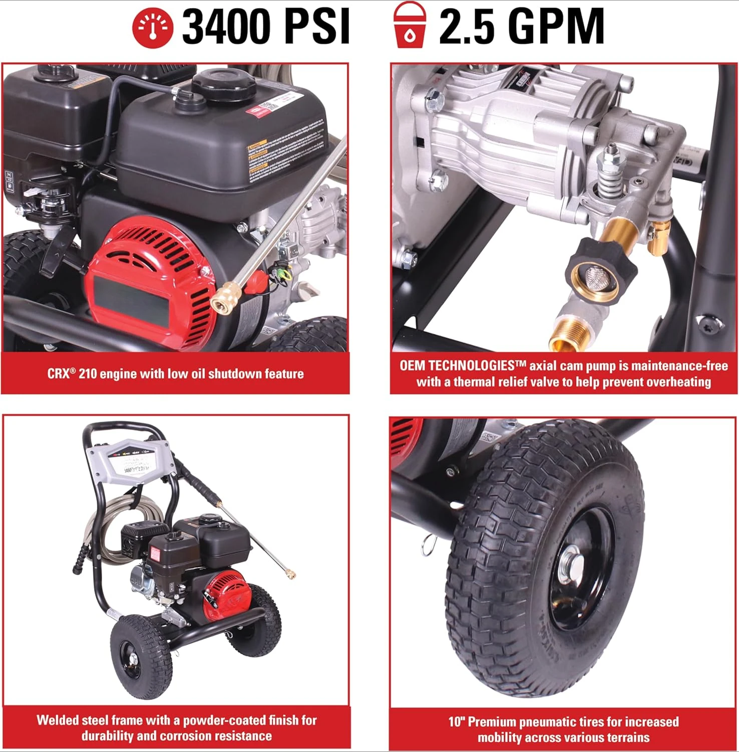 Cleaning CM61083 Clean Machine 3400 PSI Gas Pressure Washer, 2.5 GPM, CRX Engine, Includes Spray Gun and Wand