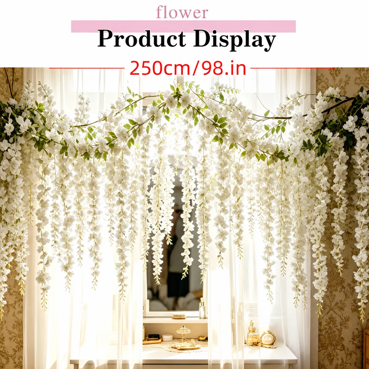 Long Faux Blossom Hanging Vine Plastic Stem Flower Runner Aesthetic Wedding Canopy Ceiling Background Decorative Garland