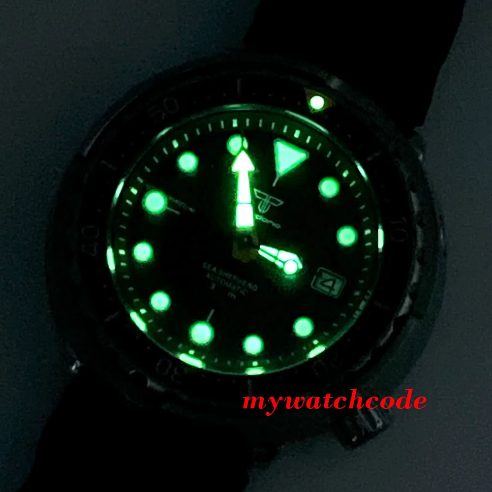 Tandorio Tuna Dive Steel Mechanical Men Watch 20bar Waterproof S NH36 Movt Orange Hand Silicone Strap Gift Clock