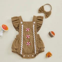 Infant Baby Girl Christmas Romper Outfits Ruffle Sleeveless Bodysuit with Bow Headband Set Newborn Xmas Clothes