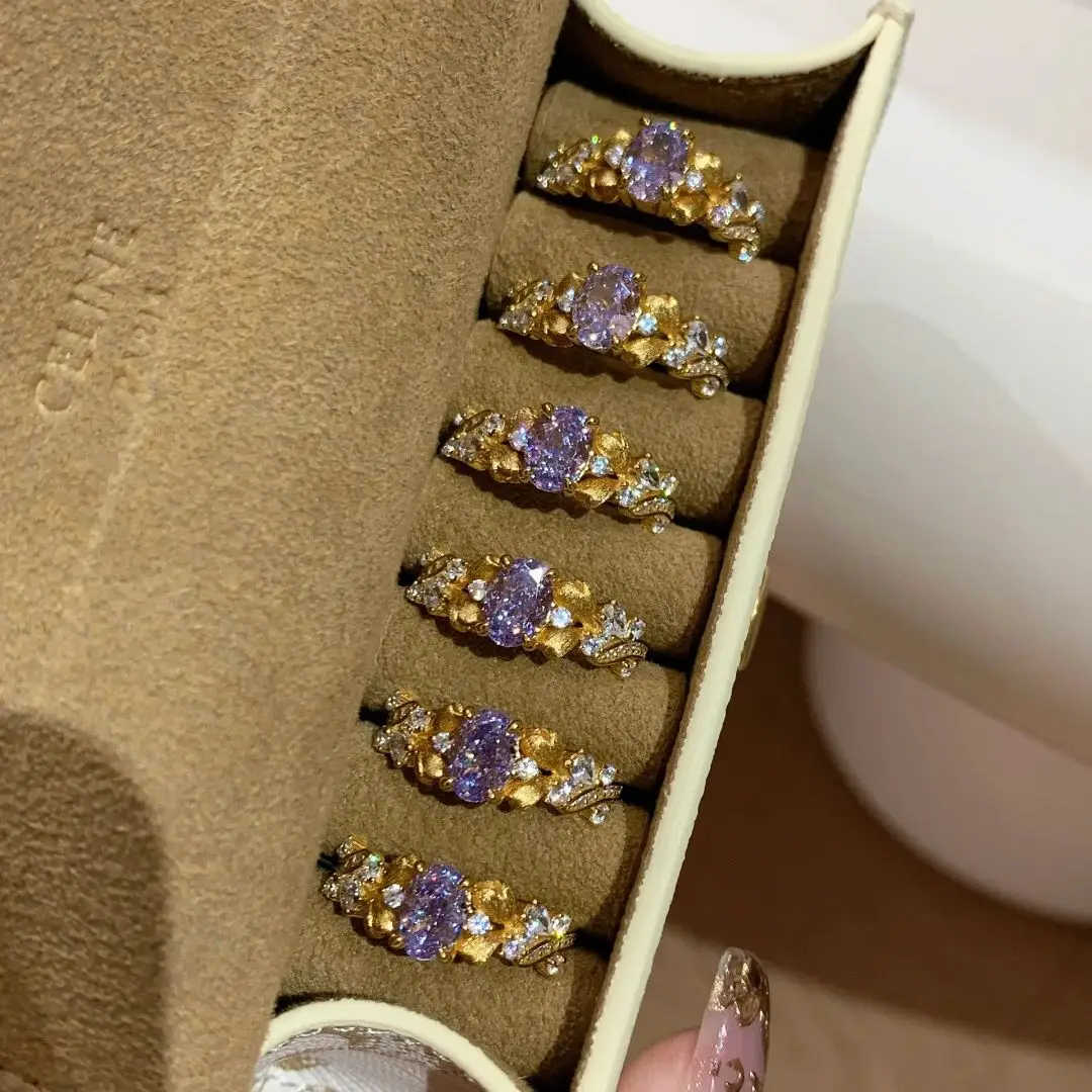 925 Sterling Silber Retro Neun Lila Li Fire Bauhinia Ring, leichter Luxus, Nischenmode, vielseitiger handgebürsteter Ring für Damen – Detail 7