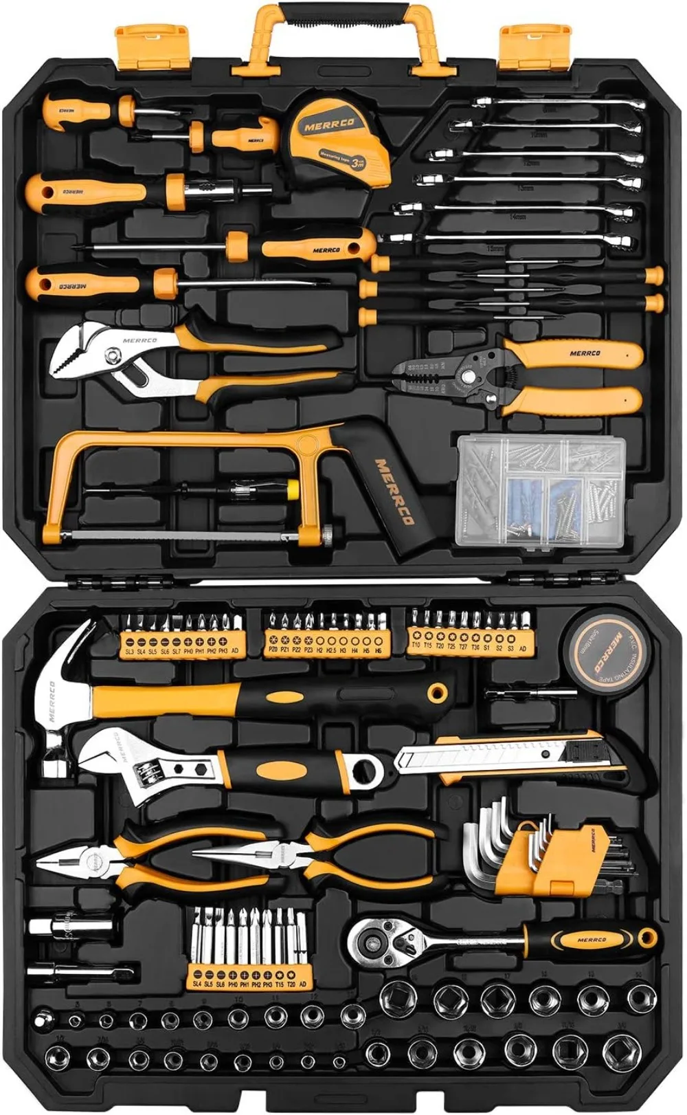 

DEKOPRO 198 Piece Home Repair Tool Kit, Wrench Plastic Toolbox with General Household Hand Tool Set