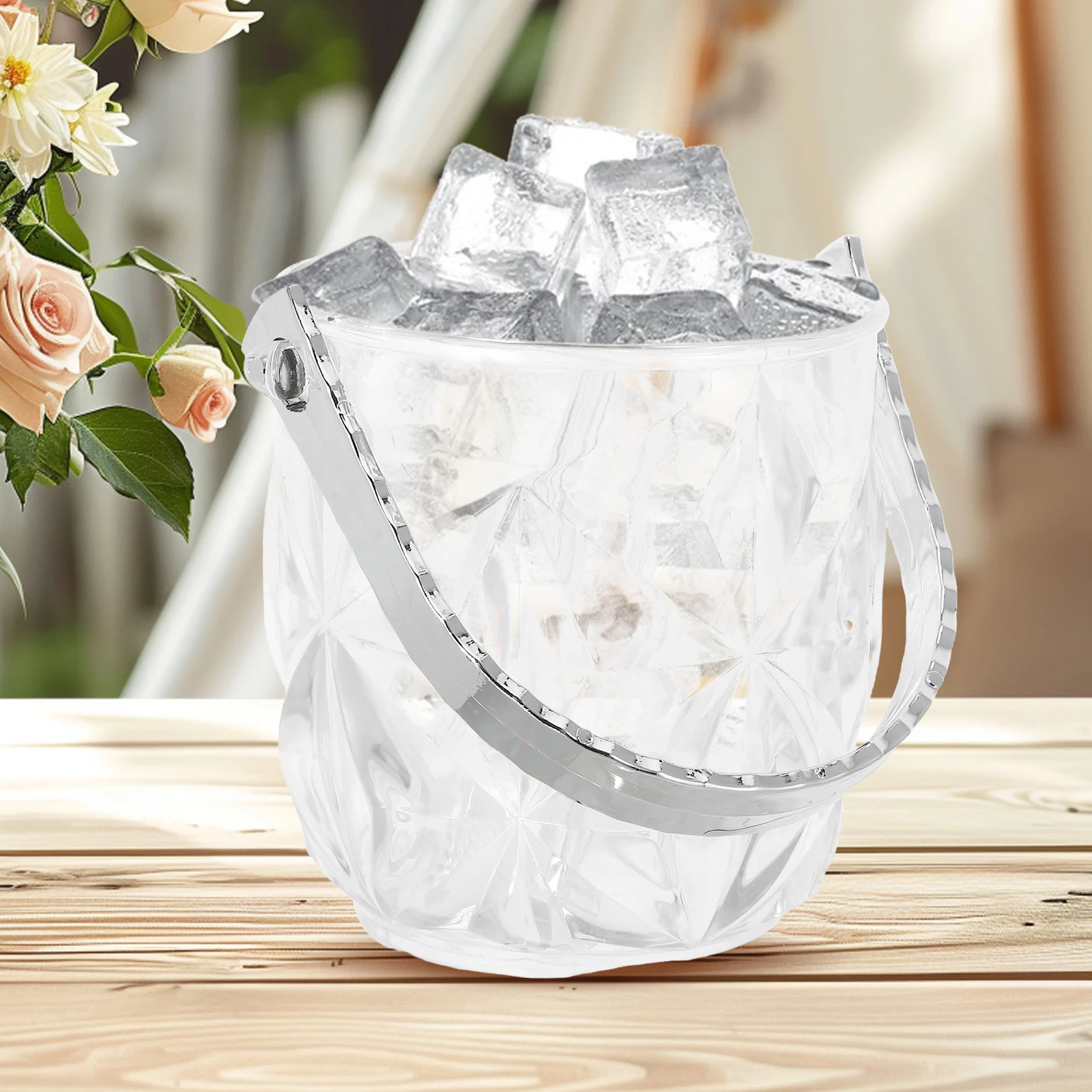 

Portable Ice Set Clear Plastic Bucket with Tongs for Drinks Camping Picnic Party Lightweight Transparent Container Ice Cube