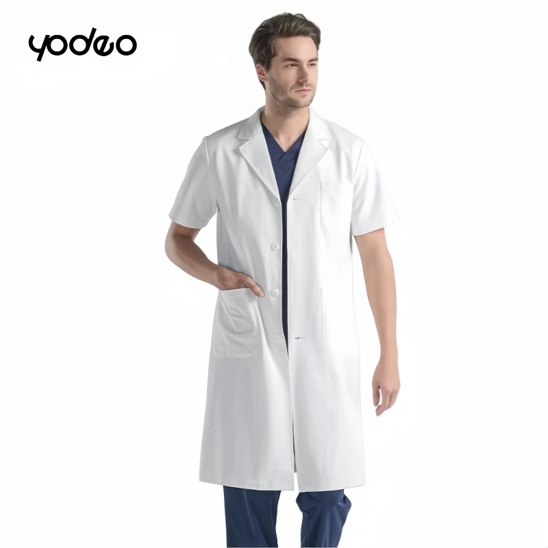 Bata de laboratorio blanca de manga larga Unisex, uniforme de médico, ropa de trabajo antiestática, bata blanca de laboratorio de cirugía plástica oral