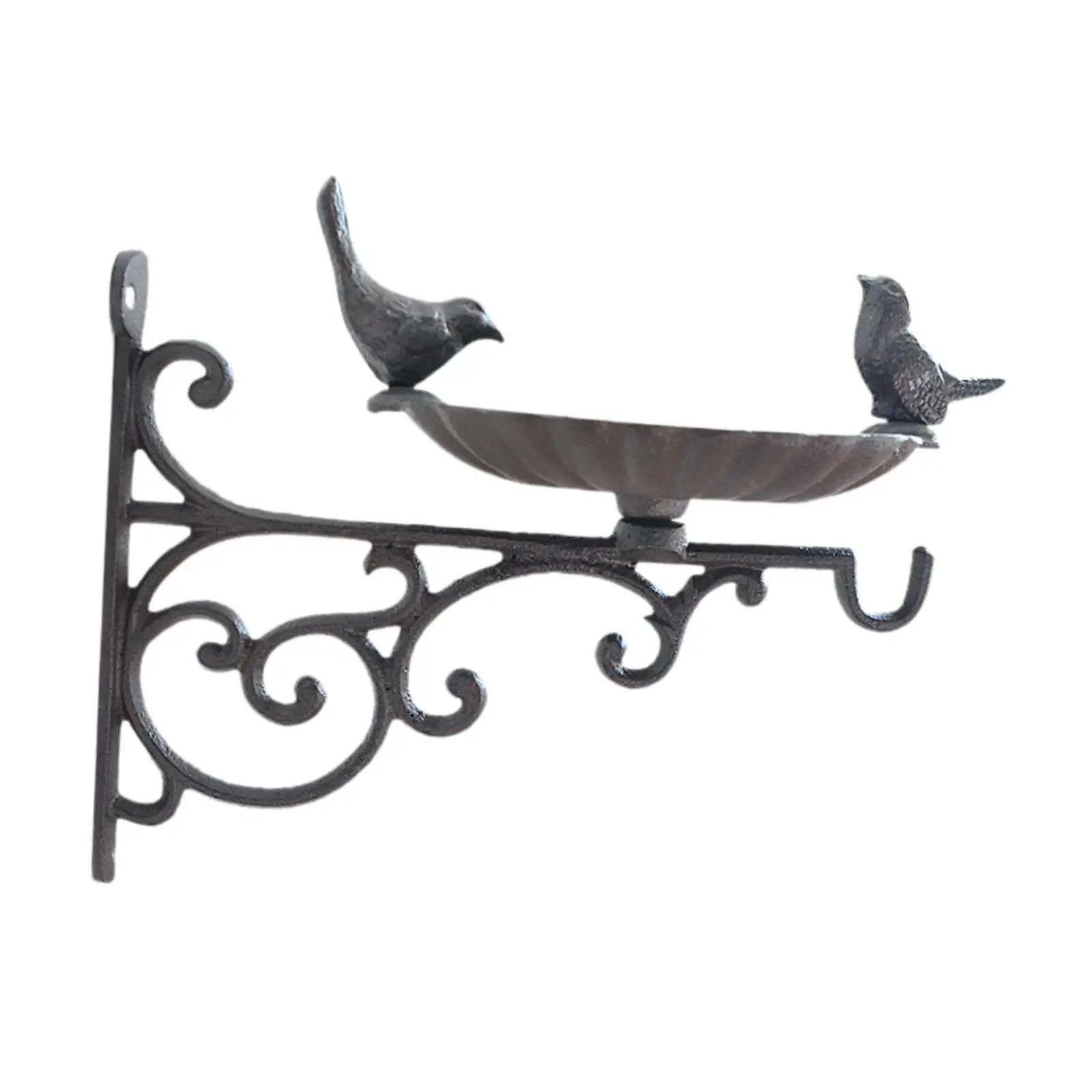 Wall Mounted Birdbath Bird Food Basin Rustic Lovely Birds Hanger Wall Hook Plant Bracket Hook for Back Yard Deck Wind Chimes