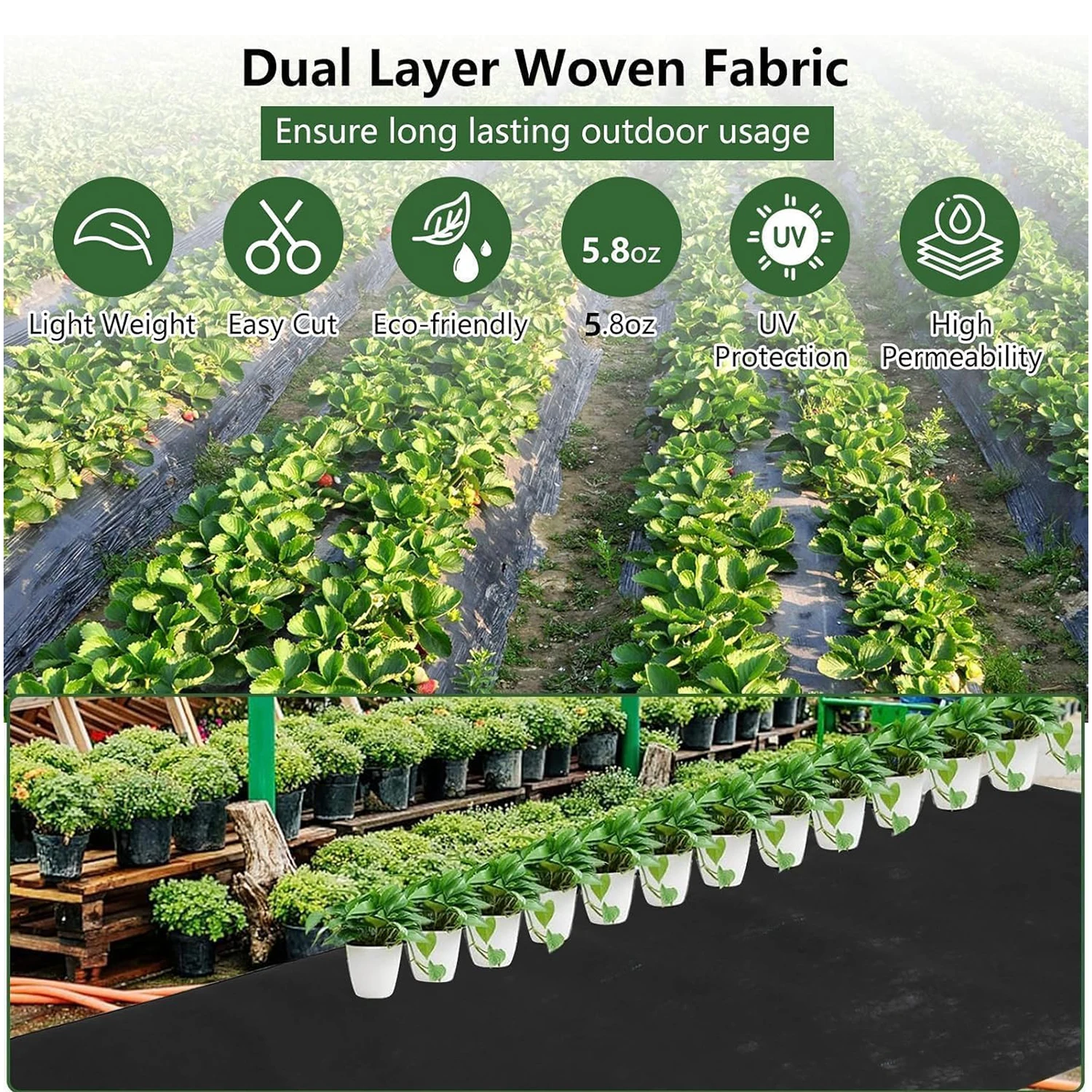 

Woven Landscape Fabric Geotextile Fabric 5.8oz 3FT x 300FT Double Layer Weed Barrier Garden Ground Cover Weed Control Fabric