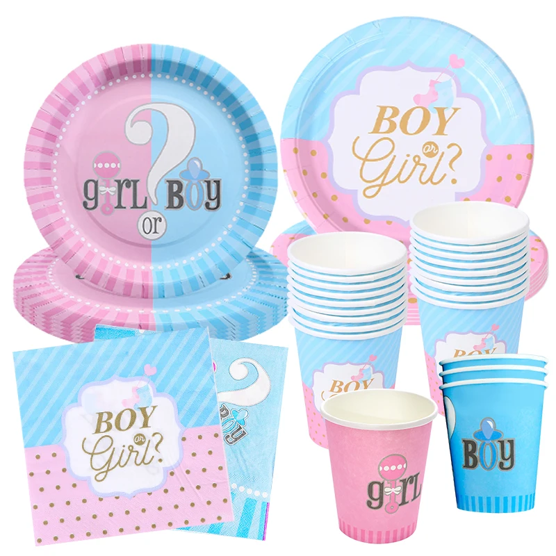 Baby Gender Reveal Decorations Backdrop Tableware Plates Cups Cake Decor Balloons Tablecloth Gender Reveal Supplies Baby Shower