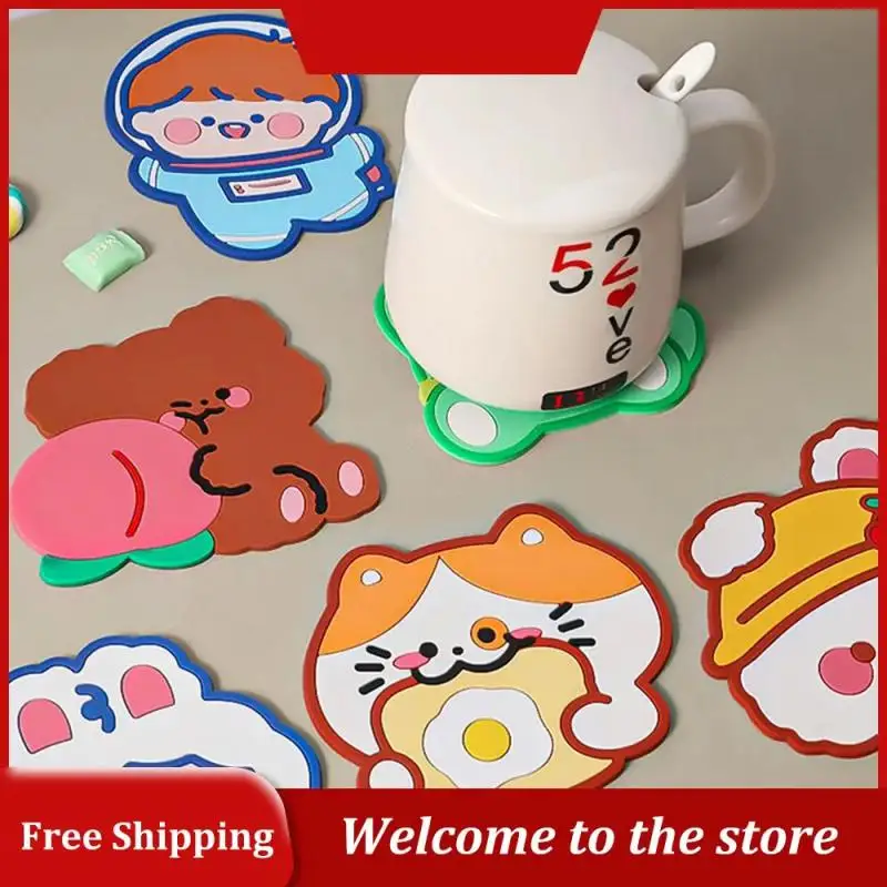 Cute Cartoon Shaped Tea Coaster Cup Holder Mat Coffee Drinks Drink PVC Coaster Tea Cup Pad Placemat Anti Scald Skid For Home