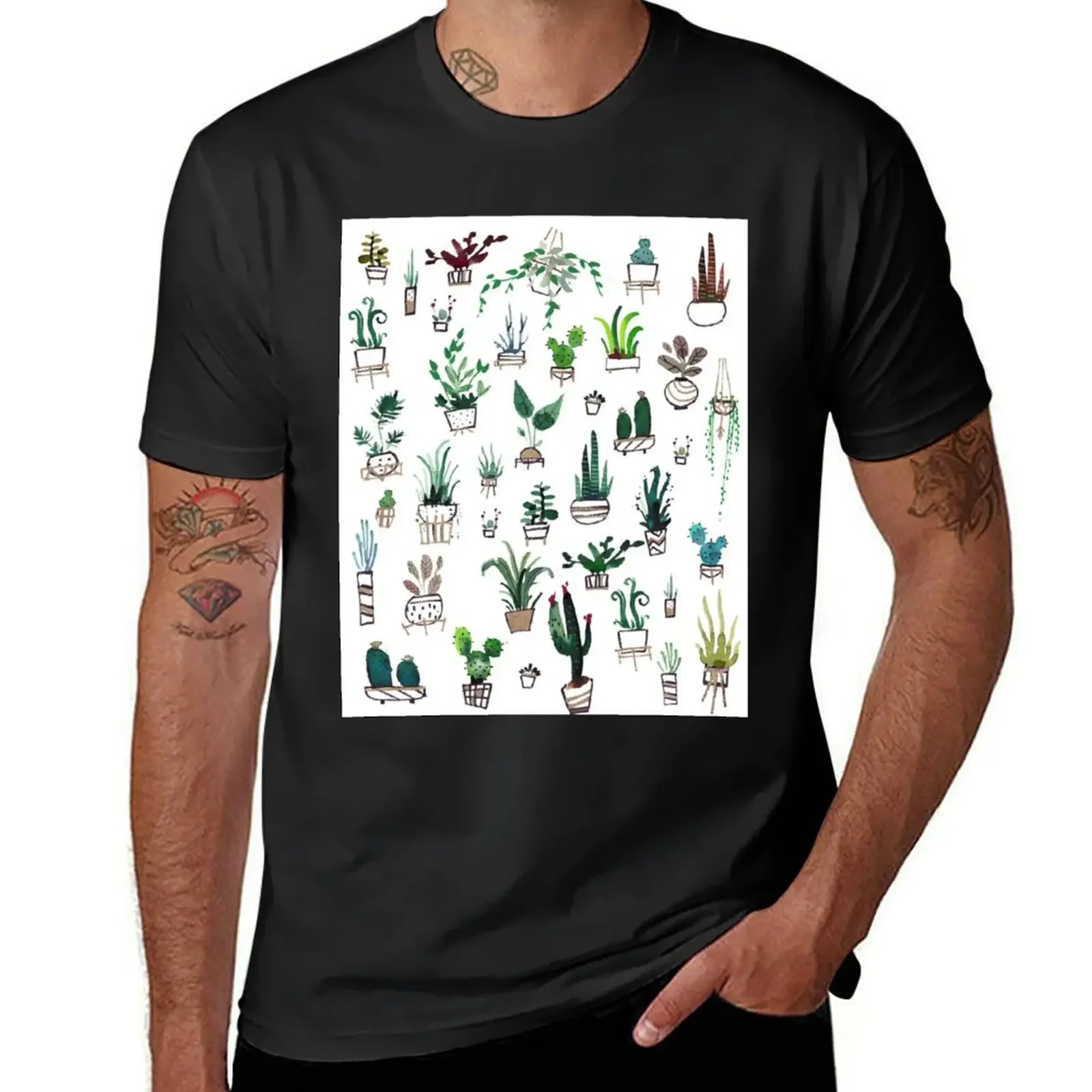 Succulent Plants Watercolor T-Shirt new edition plain shirts graphic tees Men's t shirts