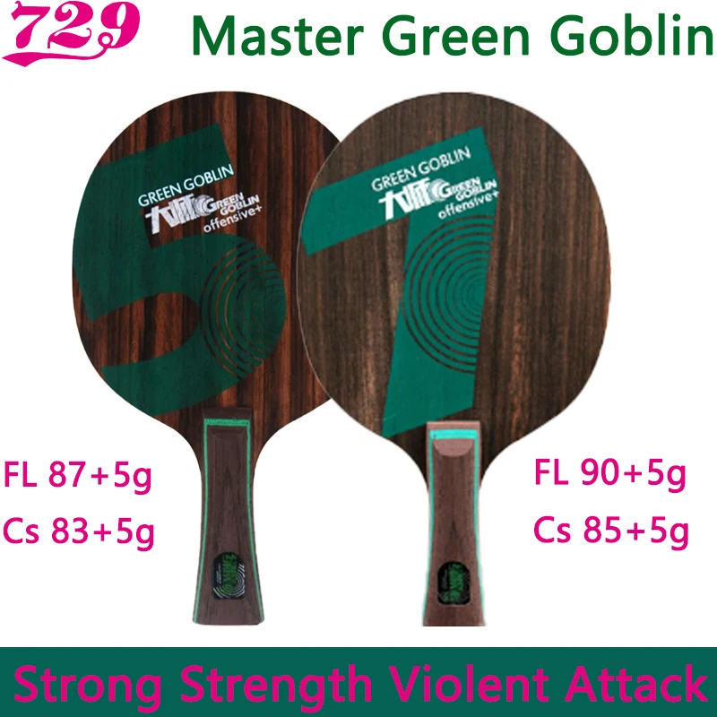 729 Friendship Green Goblin 5/7 Table Tennis Blade Ebony Wood Violent Offensive Loop Ping Pong Racket for Professional Athletes