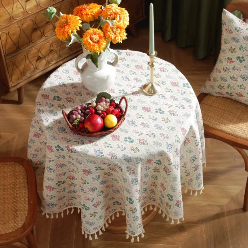 Party Round Tablecloth Plaid Printed Pattern With Tassels Dining Table Cover Kitchen Home Decoration Tablecloth Table Cover