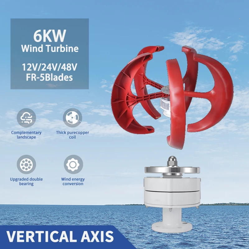 Free Energy Wind Energy High Efficient 6000W 5Blades 12V 24V 48V Wind Turbine Generator With Controller