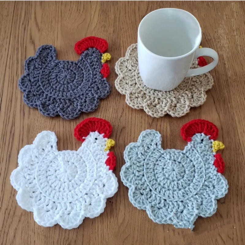 2023 Hot Selling New Cartoon Animal Big Rooster Insulated Tea Cup Mat Dinner Mat Pure Handwoven Finished Product