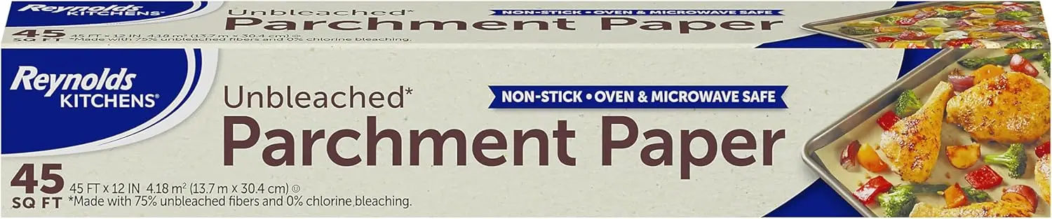 

Unbleached Parchment Paper Roll, Non-Stick for Baking, Oven Safe to 425°F, 45ft x 12in, Chlorine-Free