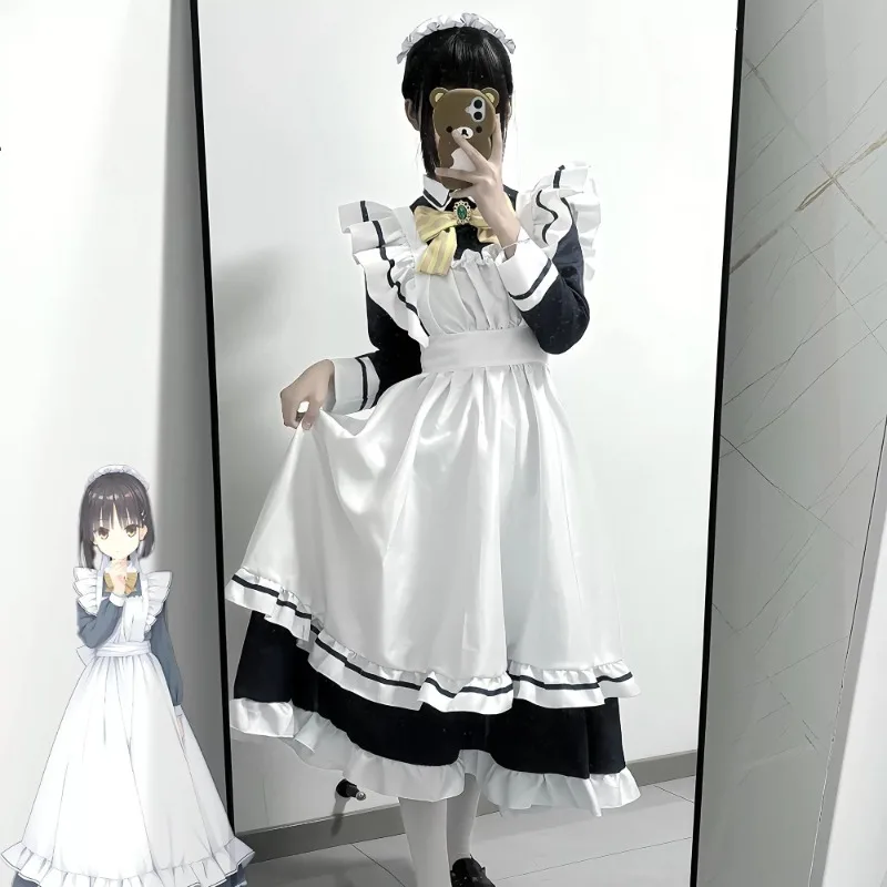 

Café Stella Shiki Natsume Cosplay Costume Classic Maid Outfit Lace Apron Bow Headpiece Full Set for Women Cosplay Party