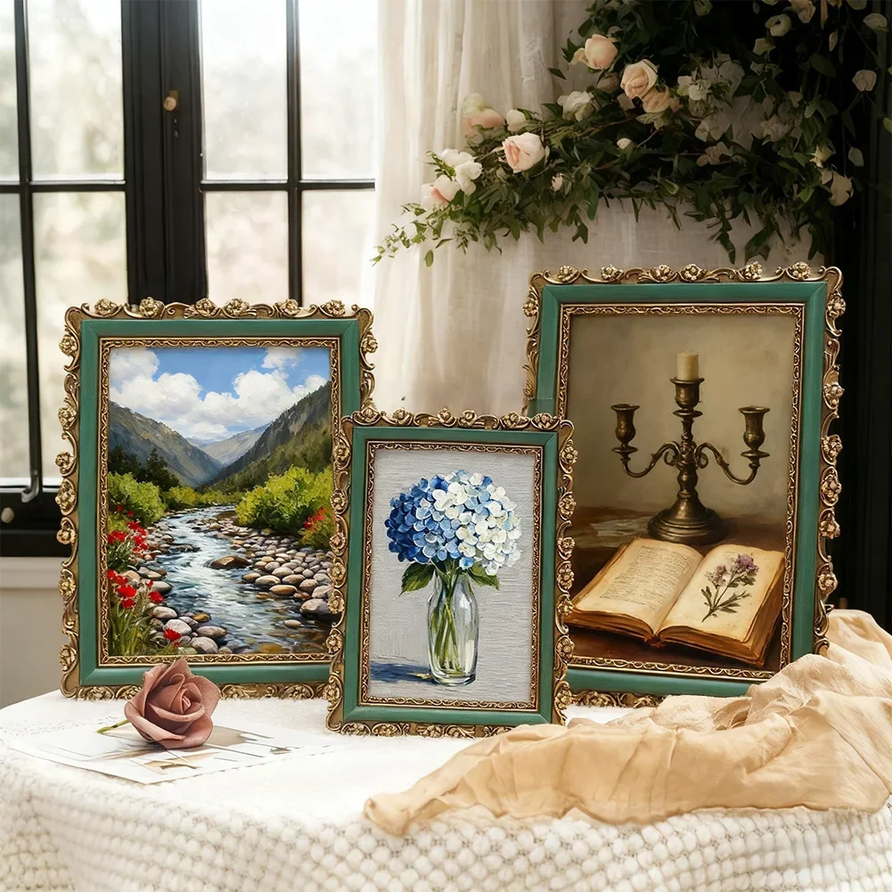 Resin Picture Frame Vintage Green and Gold for Office or For Home Desktop Wall Photo Display 8 2 by 10 2 Inches