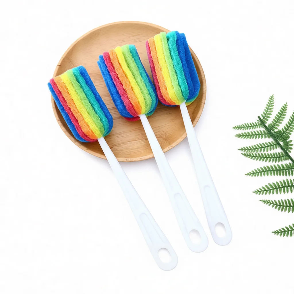 Long Handle Cup Brush Rainbow Scrubber Bottle Cleaning Sponge Tool Kitchen Glass Stainless Steel Deep Container Cleaner