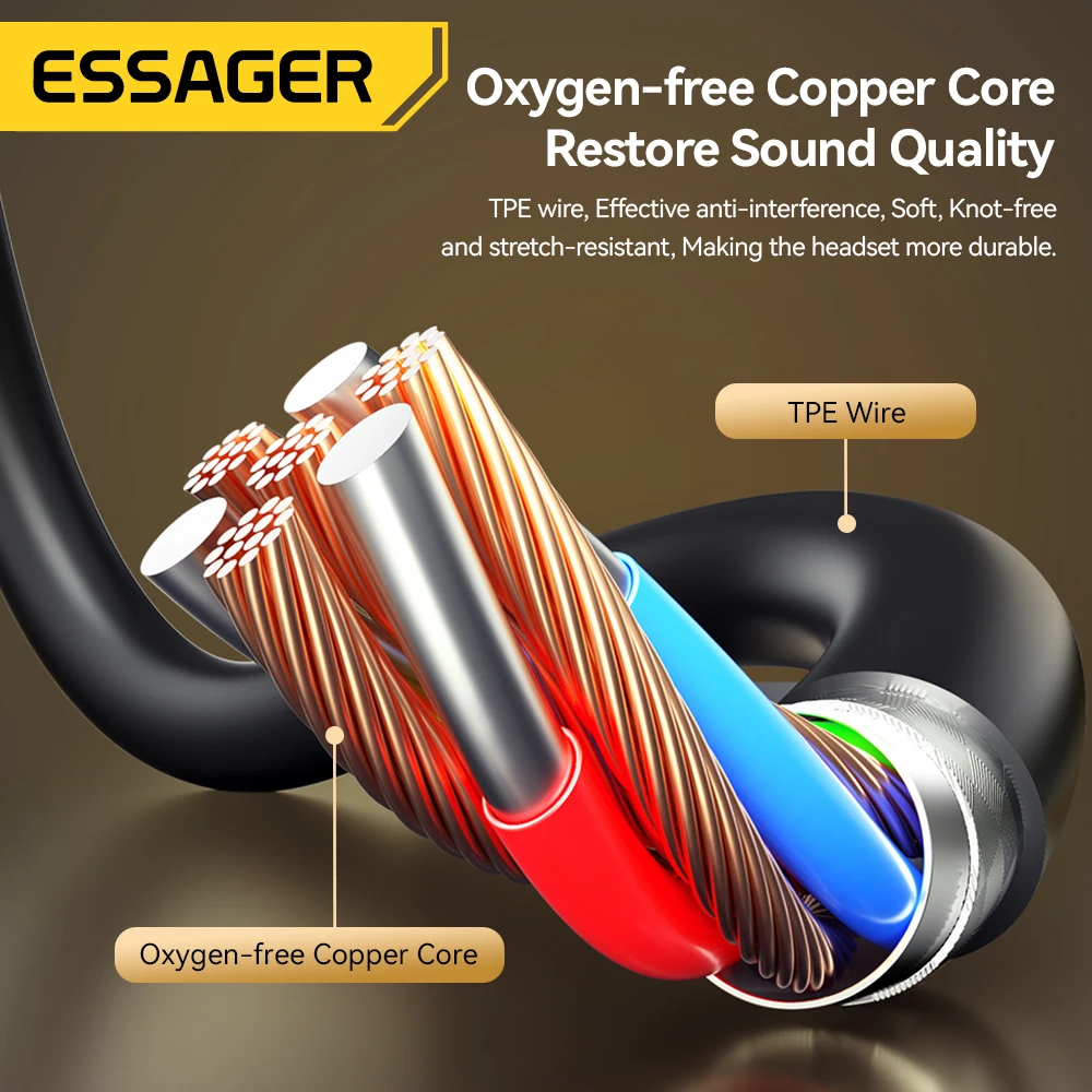 Essager 3.5 ملم سماعات أذن سلكية داخل الأذن سماعات أذن سلكية مع ميكروفون سماعات أذن استريو رياضية تحكم في الخط للهواتف