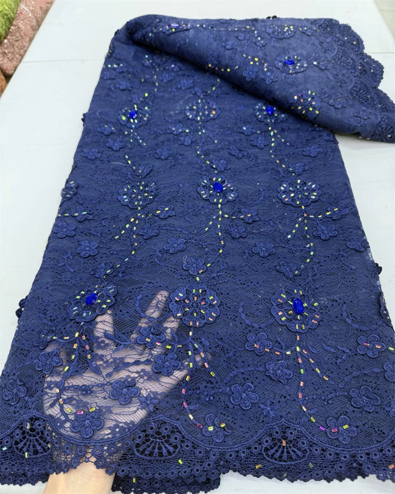 

African Luxury Guipure Embroidered Lace Fabric Nigerian Rope Lace 2026 Jewel-Decorated for Ladies Dinner Dress Sewing