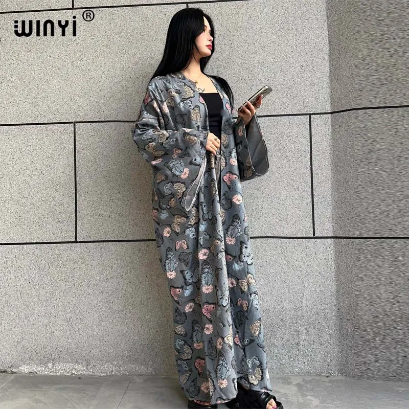 WINYI African coat for women 2024 Loose OverCoat autumn Printed denim cardigan long down coat swimsuit cover up winter kimono