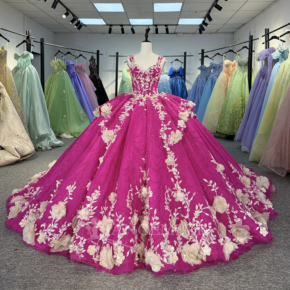 

Pink Glitter Quinceanera Ball Gown Spaghetti Straps Sequins Applique Lace Beads Customized Prom Dresses Sweet 16 Dress Vestido